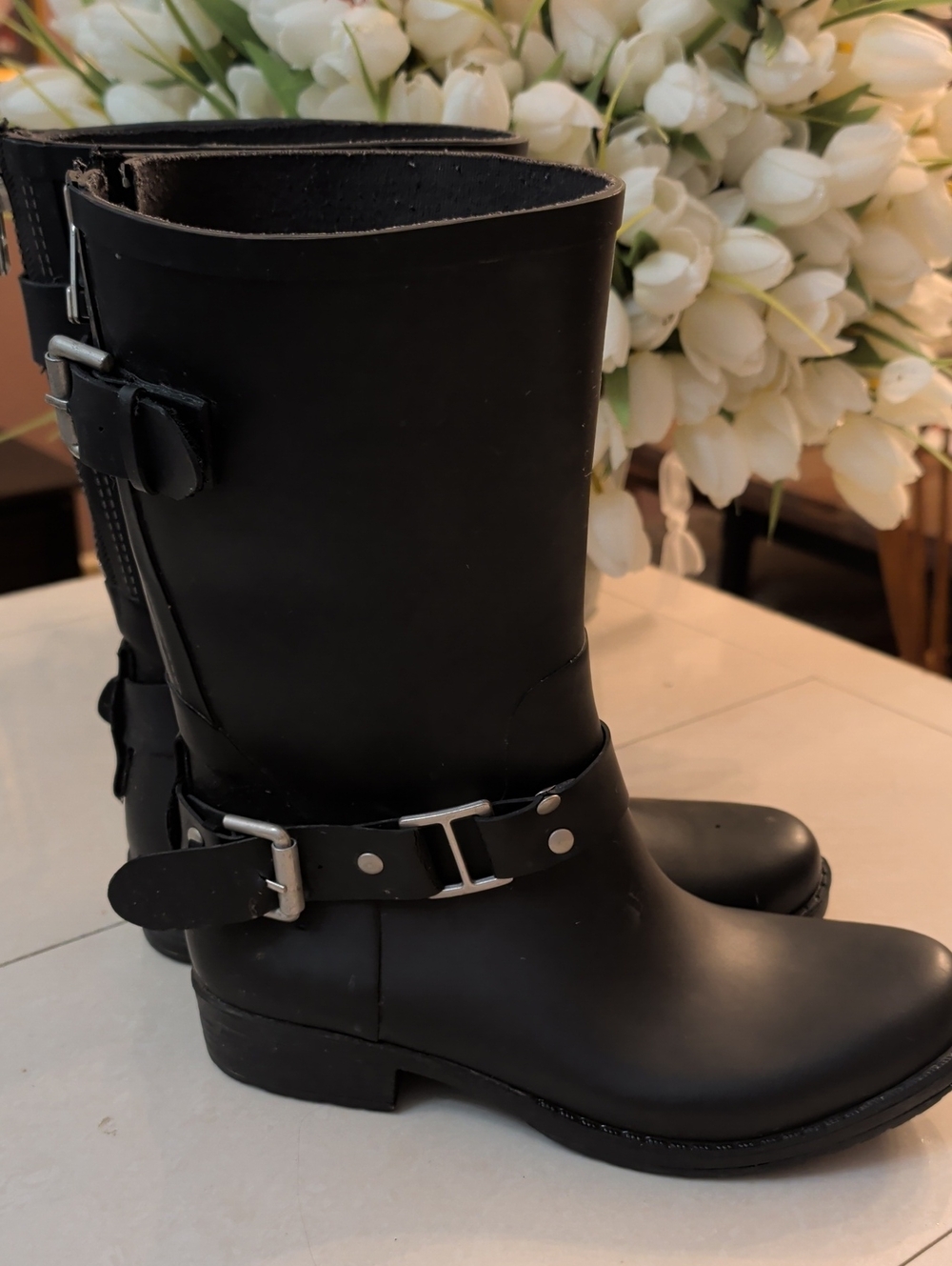 Black Mid-Calf Robber Harness Boots